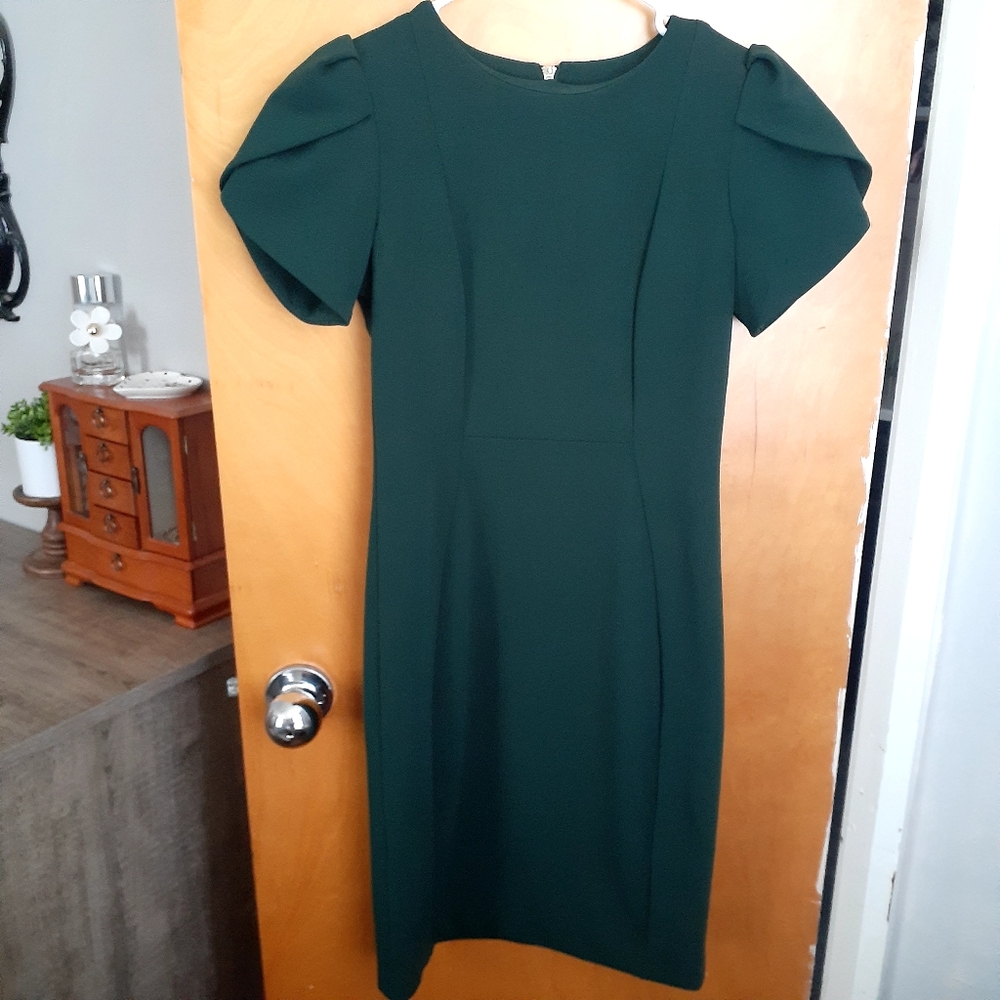 Calvin Klein Short Scuba Crepe Dress with Tulip Sleeve Malachite Green Size 4P